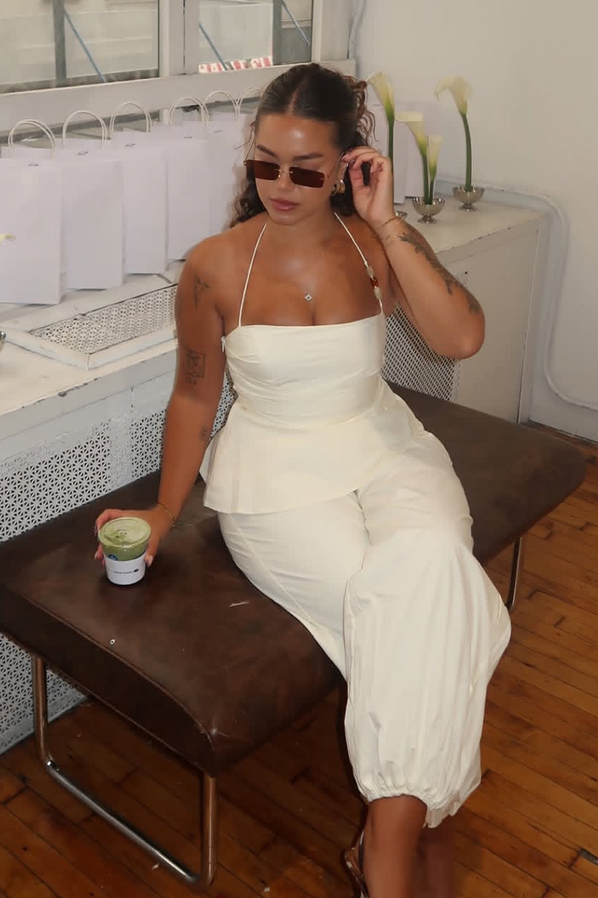 Tilah Drawstring Balloon Pants Cream by Selfie Leslie Australia