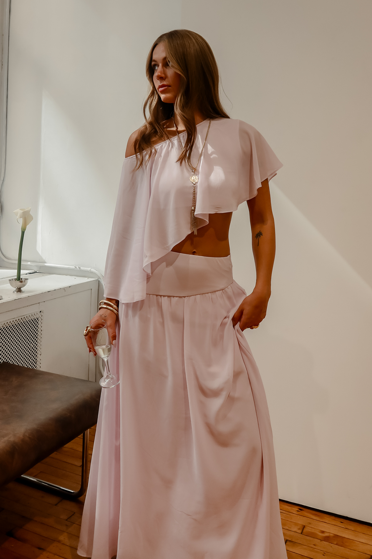 Lela Cutout Flutter Crop Top Blush