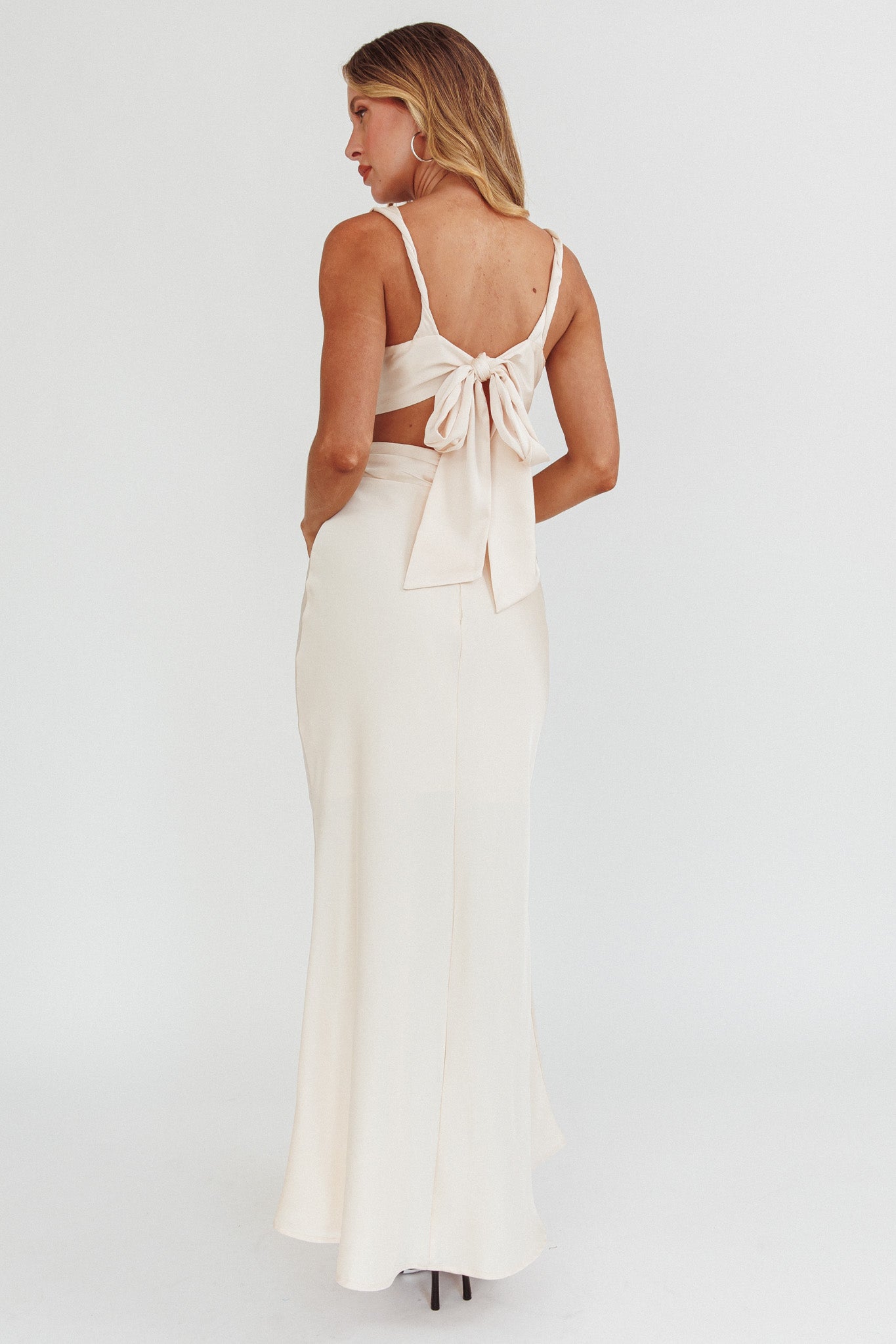Harper Cut-Out Bow Back Maxi Dress Oyster by Selfie Leslie Australia