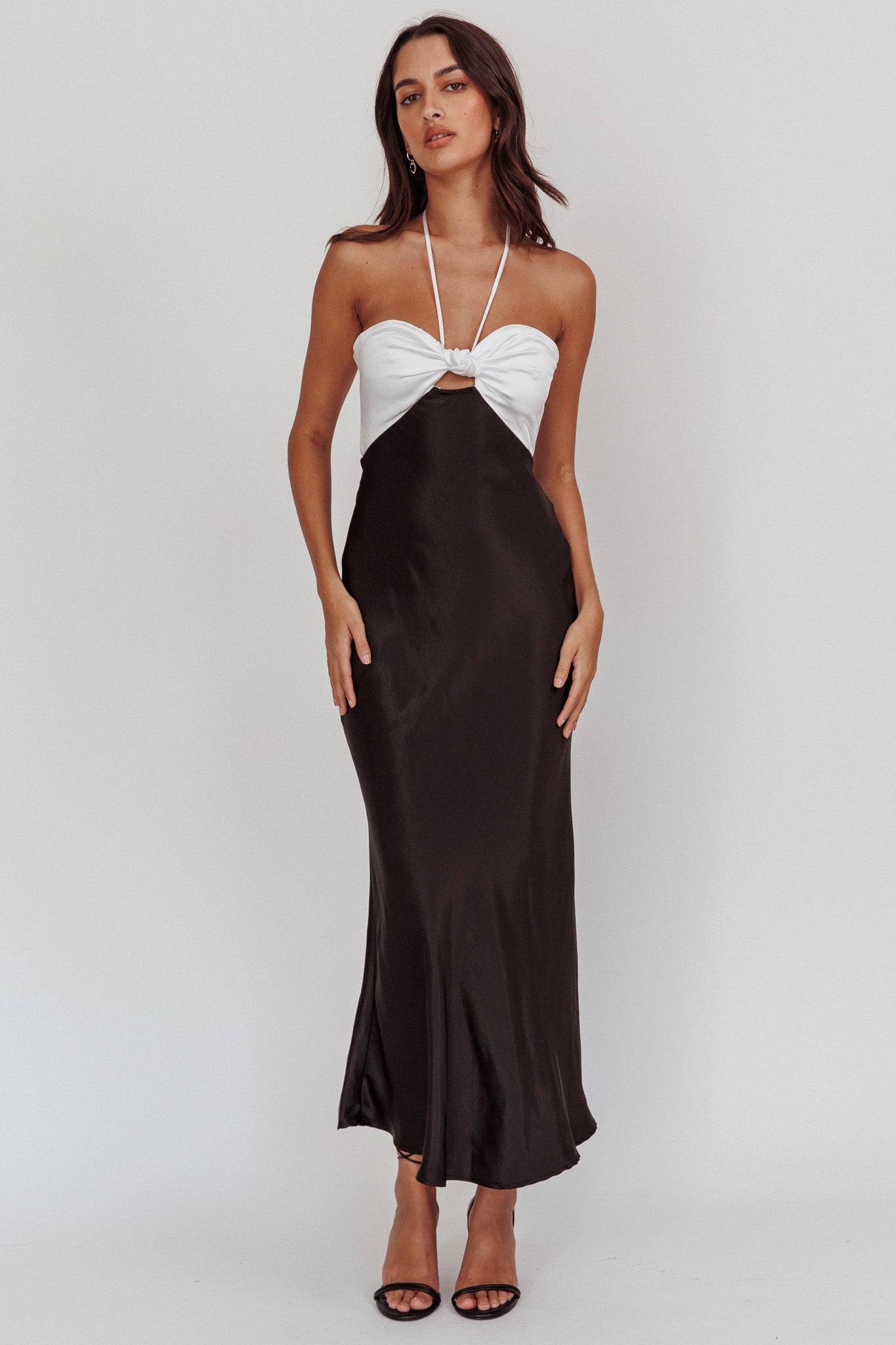 Hassie Knot Bust Halter Midi Dress Black by Selfie Leslie Australia