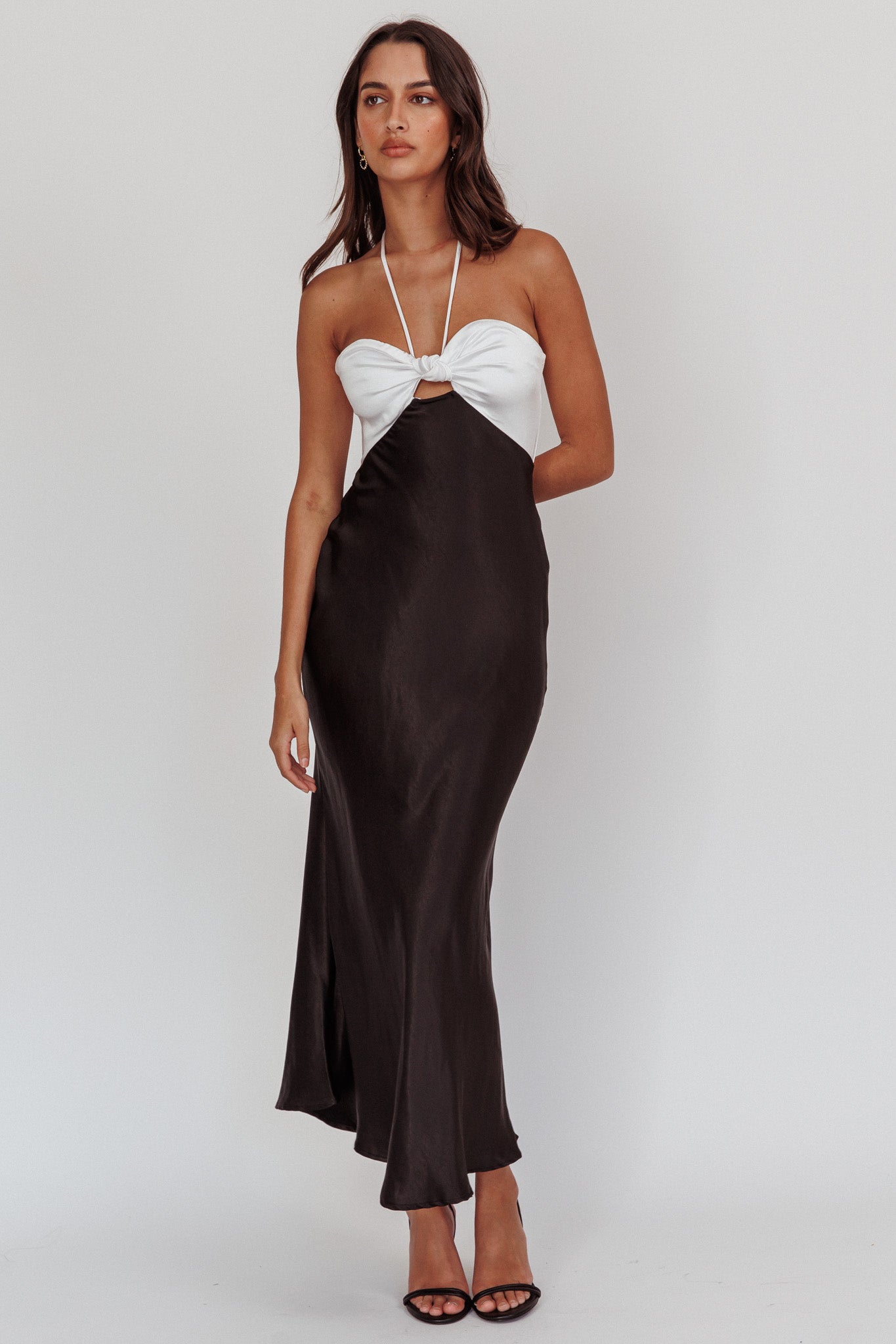 Hassie Knot Bust Halter Midi Dress Black by Selfie Leslie Australia