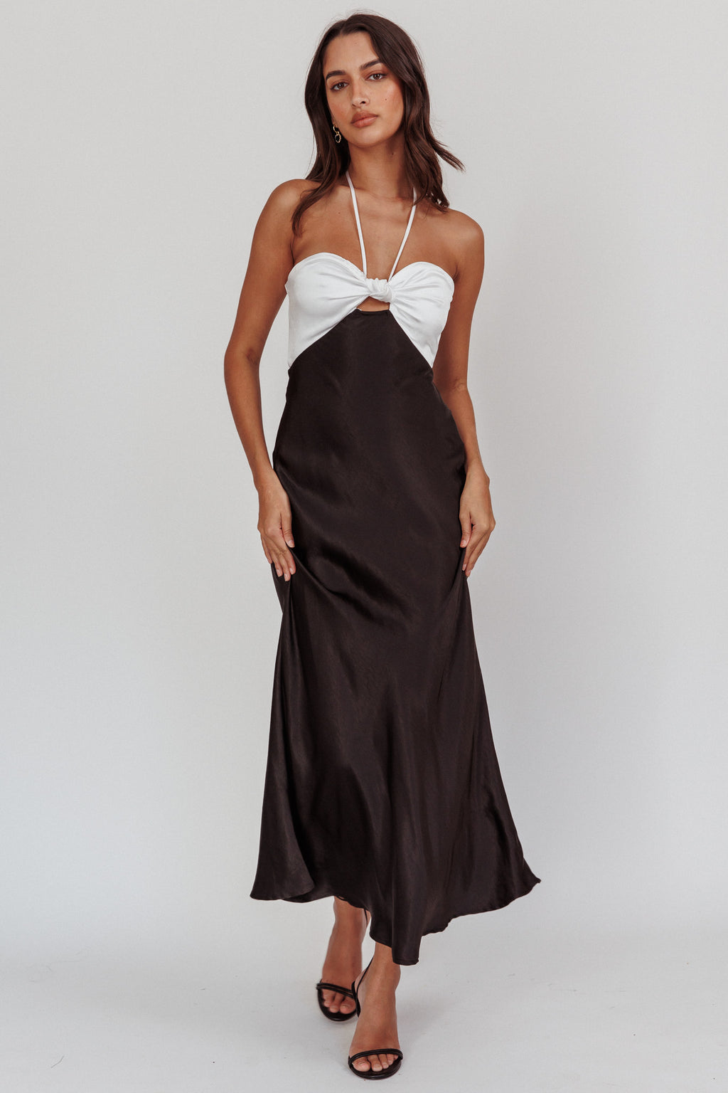 Hassie Knot Bust Halter Midi Dress Black by Selfie Leslie Australia
