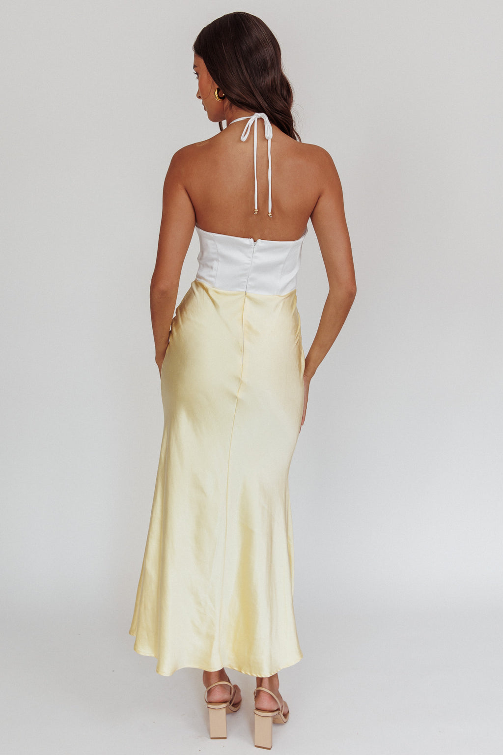 Hassie Knot Bust Halter Midi Dress Yellow by Selfie Leslie Australia