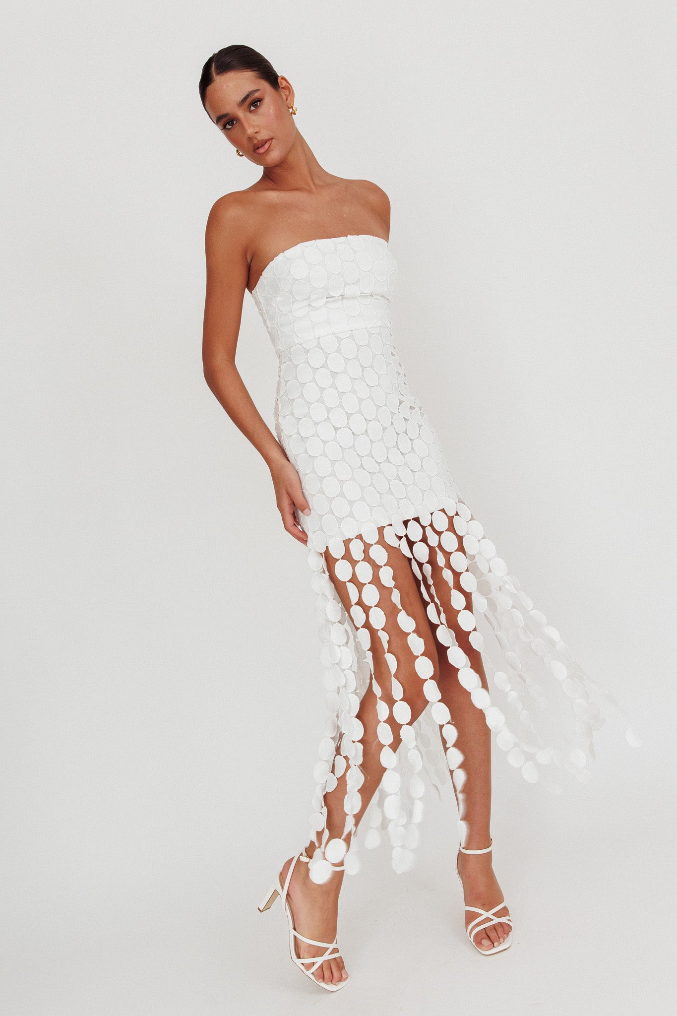 Elio Circle Trim Strapless Mini Dress White by Selfie Leslie Australia