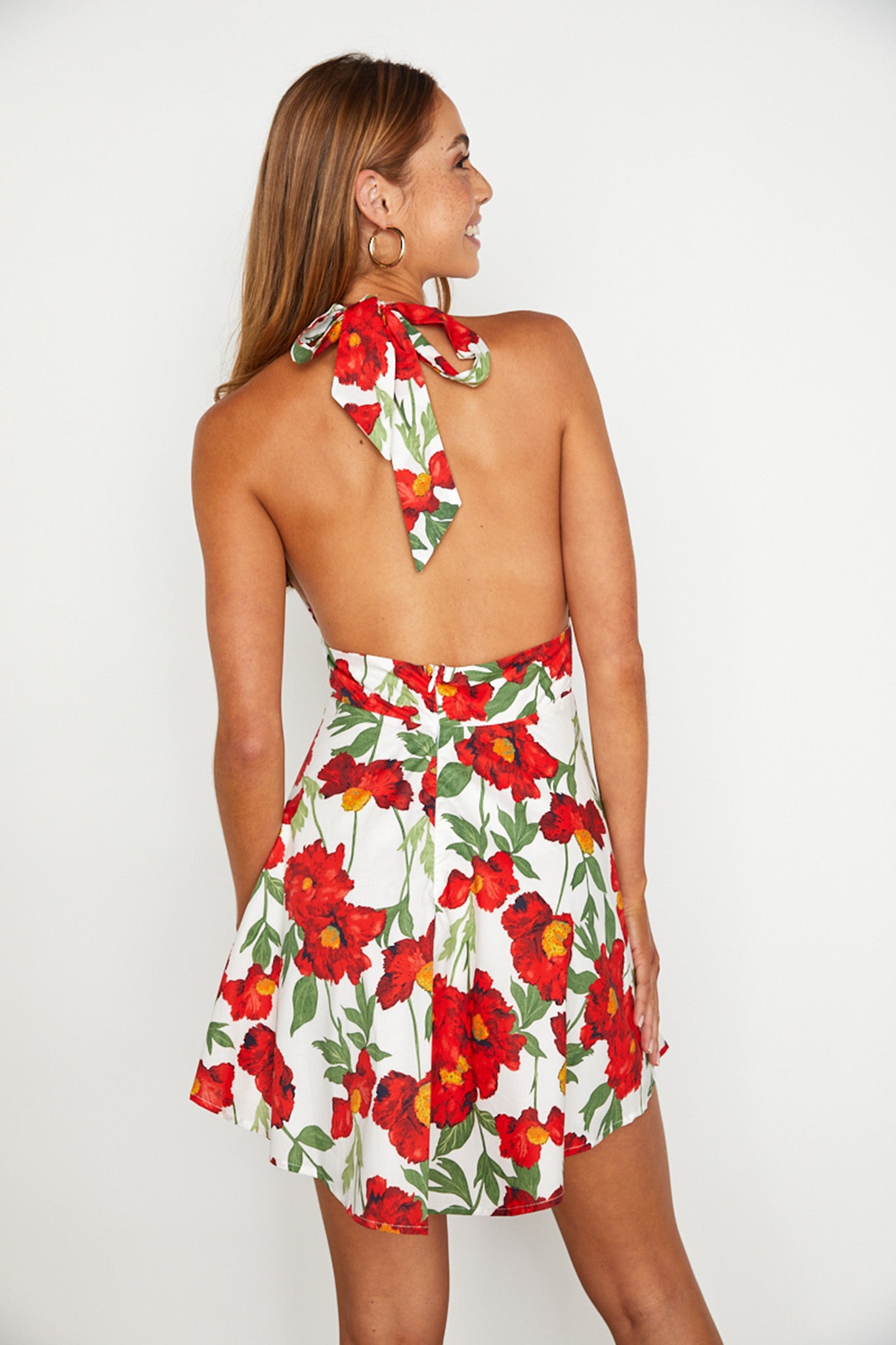 Ariana Halterneck Mini Dress Floral White/Red by Selfie Leslie Australia