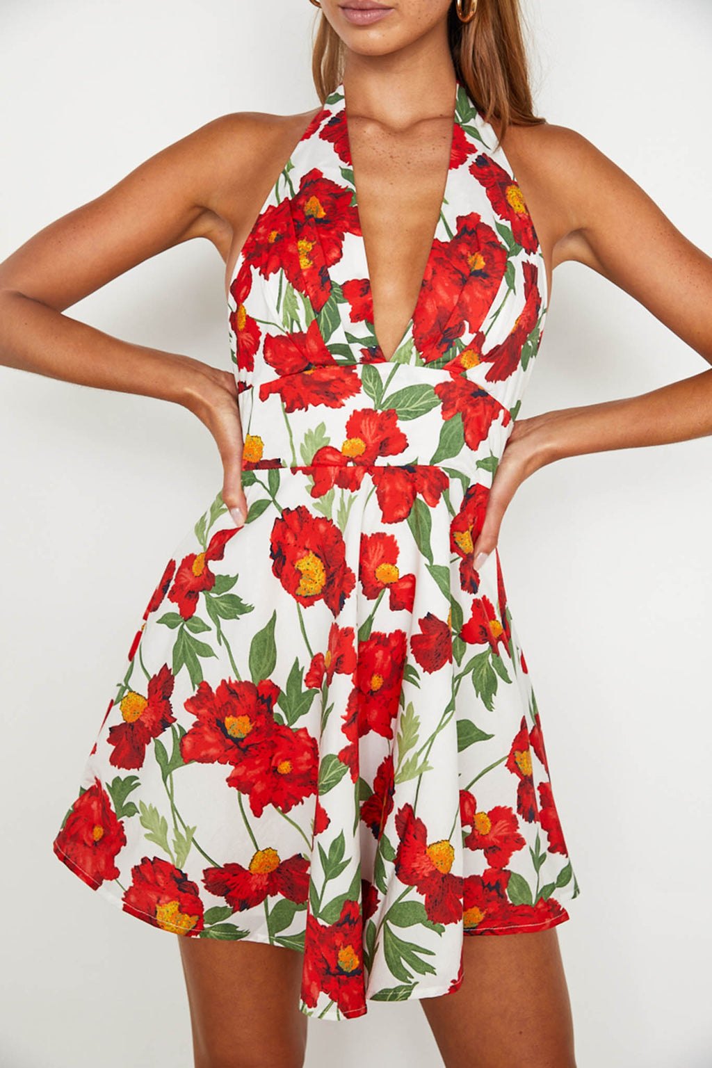 Ariana Halterneck Mini Dress Floral White/Red by Selfie Leslie Australia