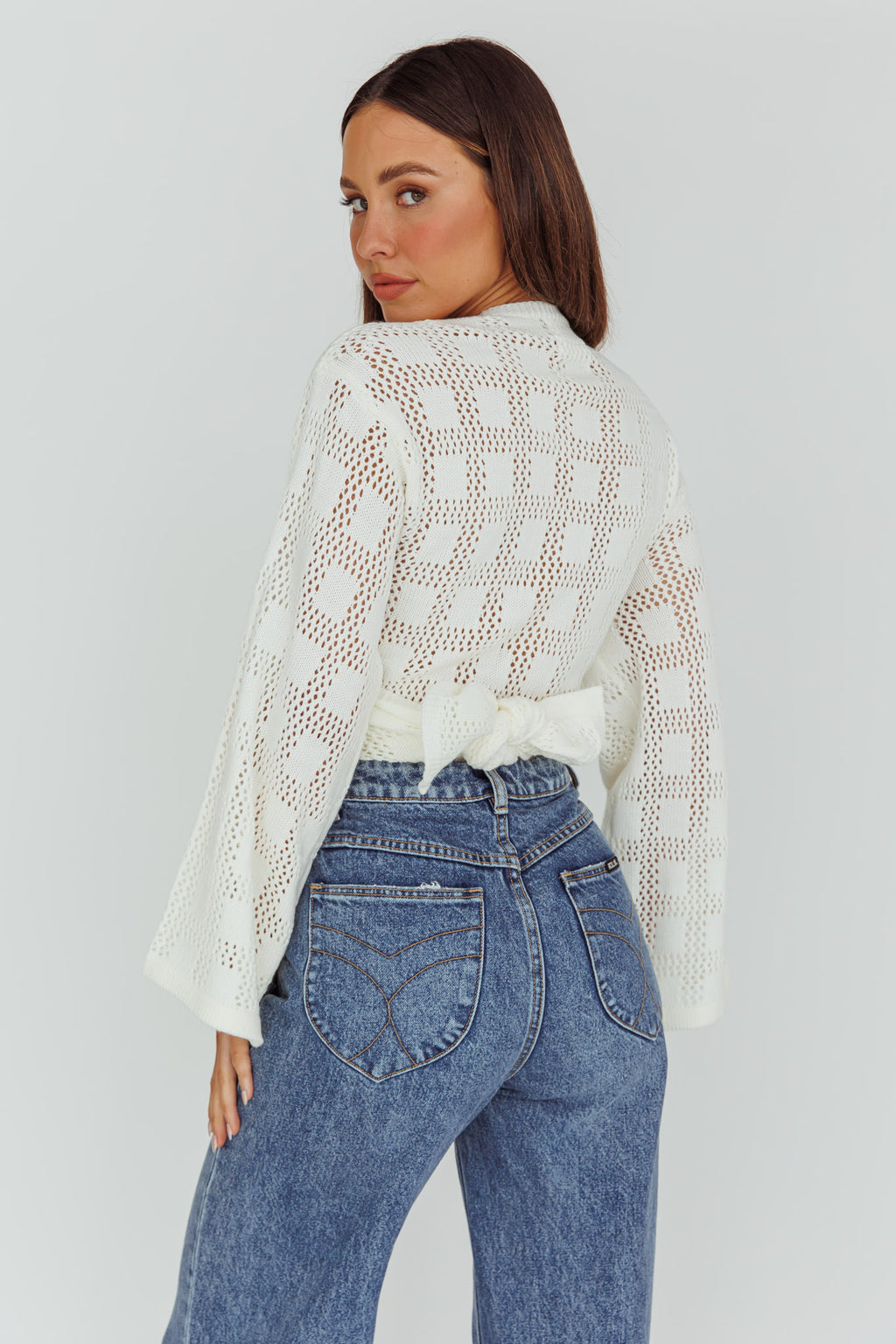Rivera Deep-V Waist-Tie Top Crochet White by Selfie Leslie Australia