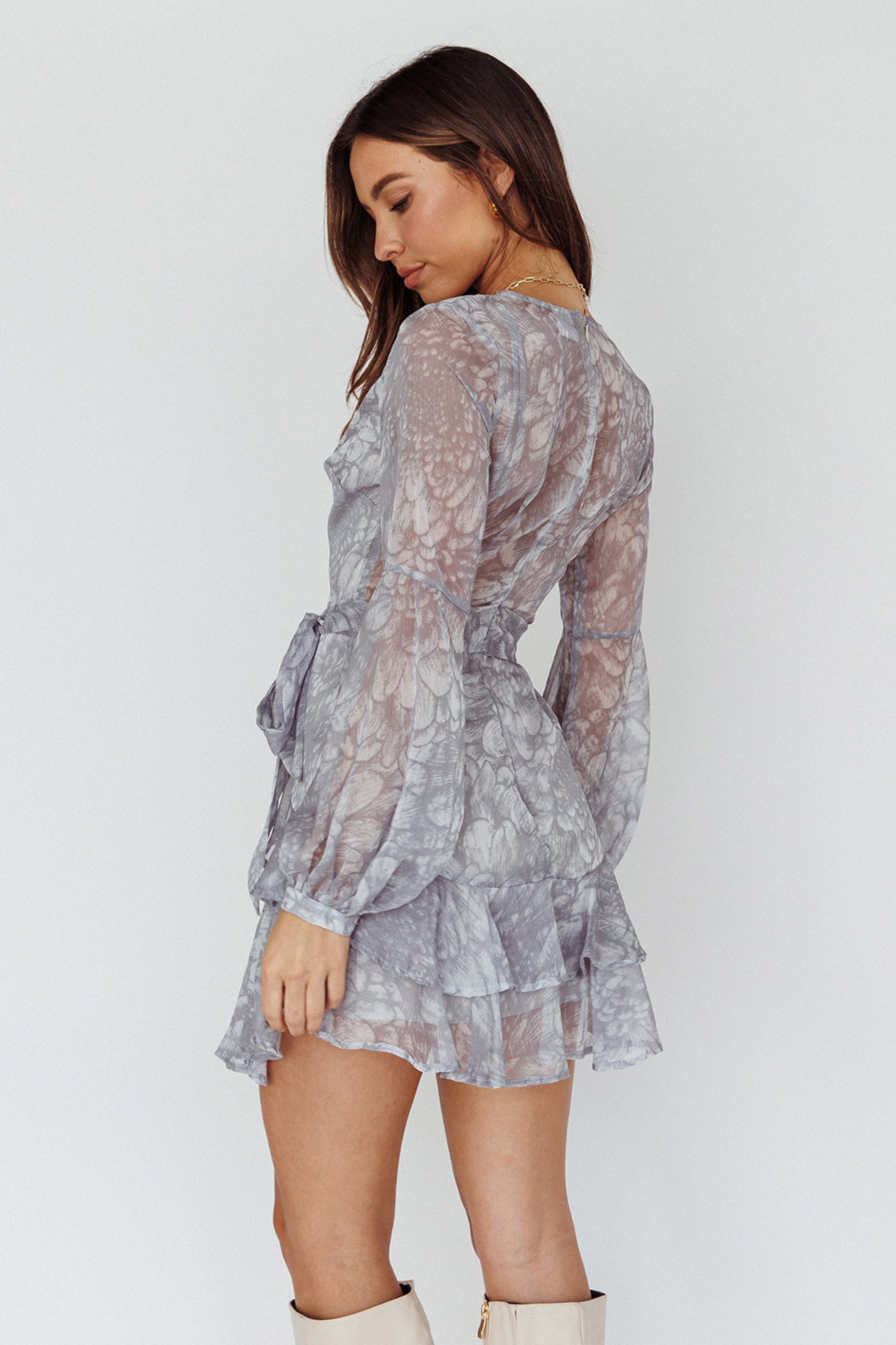 Kerry Layered Balloon Sleeve Dress Grey by Selfie Leslie Australia