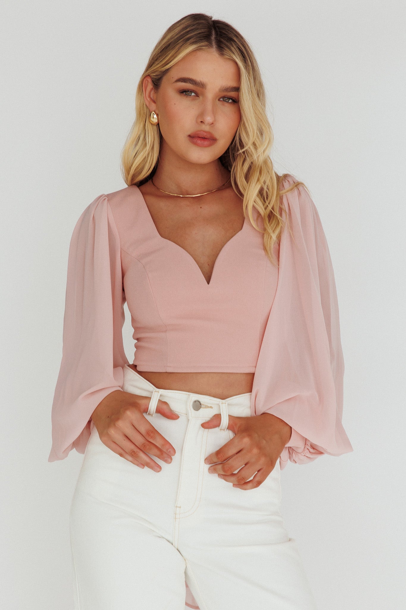Romance Novel Sweetheart Neckline Open Back Top Blush by Selfie Leslie Australia