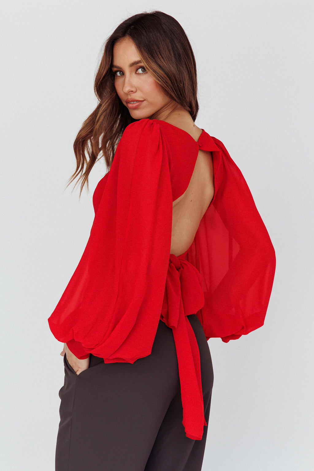 Romance Novel Sweetheart Neckline Open Back Top Red by Selfie Leslie Australia