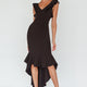 Pearl Ruffle Strap High-Low Hem Dress Black
