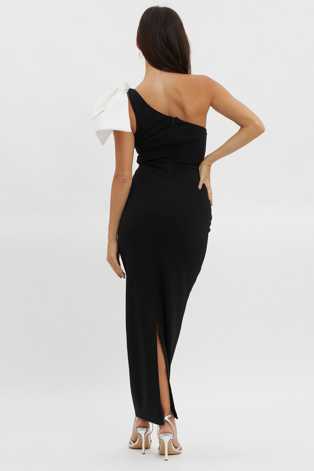 Tiffany One-Shoulder Bow Maxi Dress Black by Selfie Leslie Australia