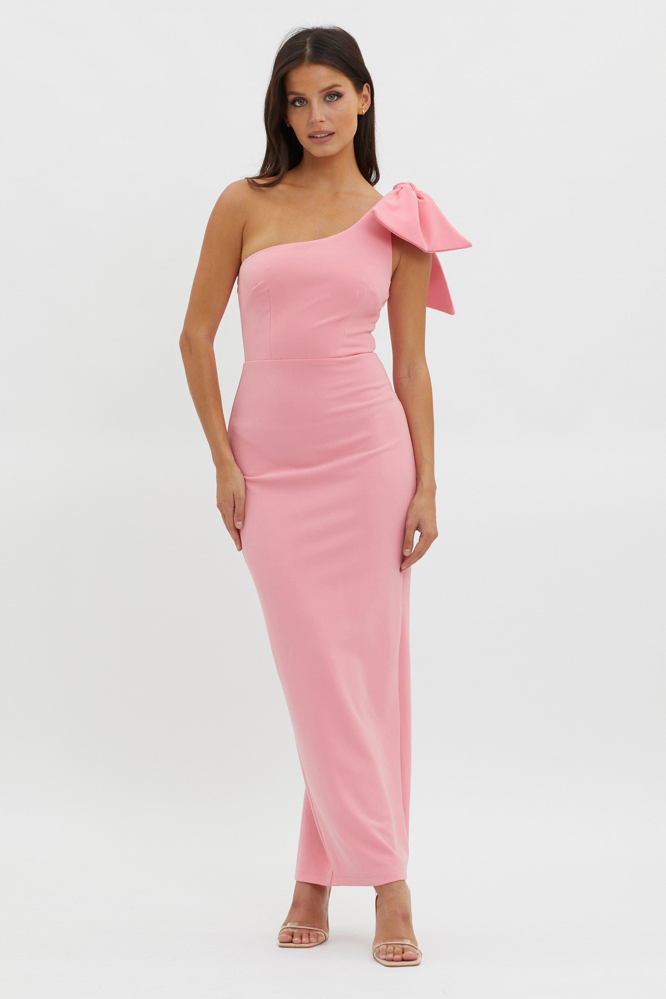 Tiffany One-Shoulder Bow Maxi Dress Pink by Selfie Leslie Australia