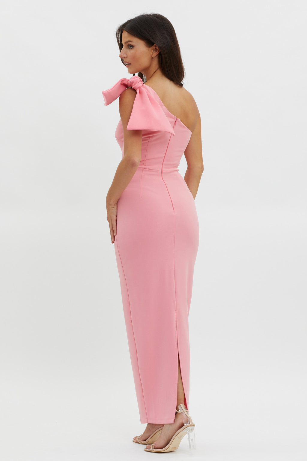 Tiffany One-Shoulder Bow Maxi Dress Pink by Selfie Leslie Australia