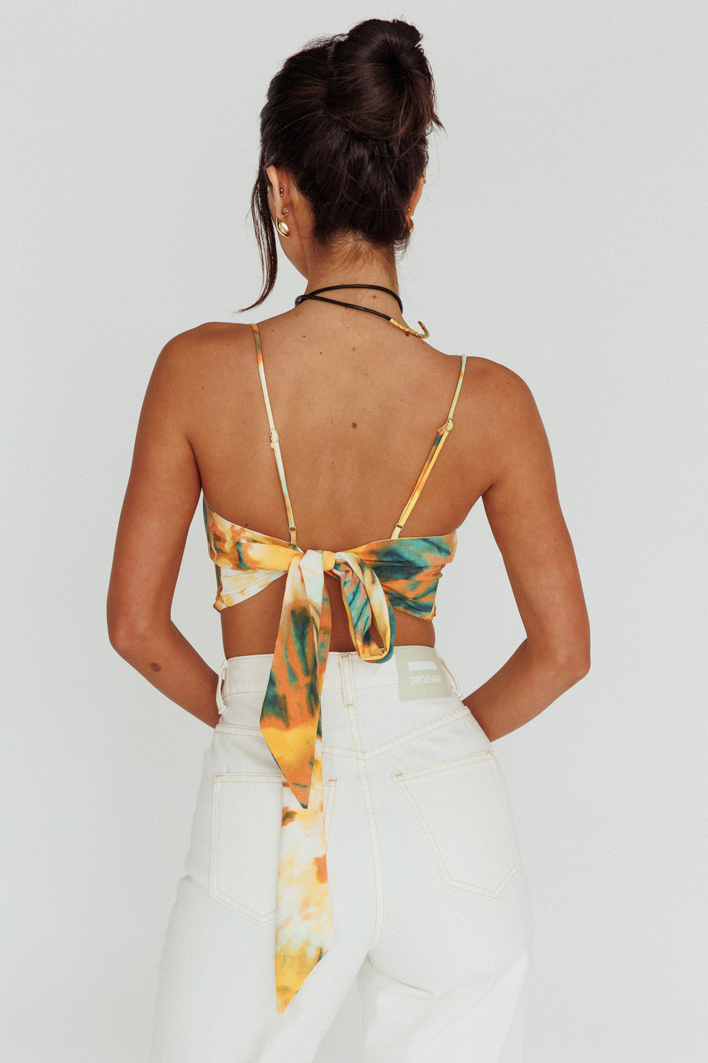 Show Me Love Cowl Neck Tied Back Crop Top Tie-Dye Yellow by Selfie Leslie Australia