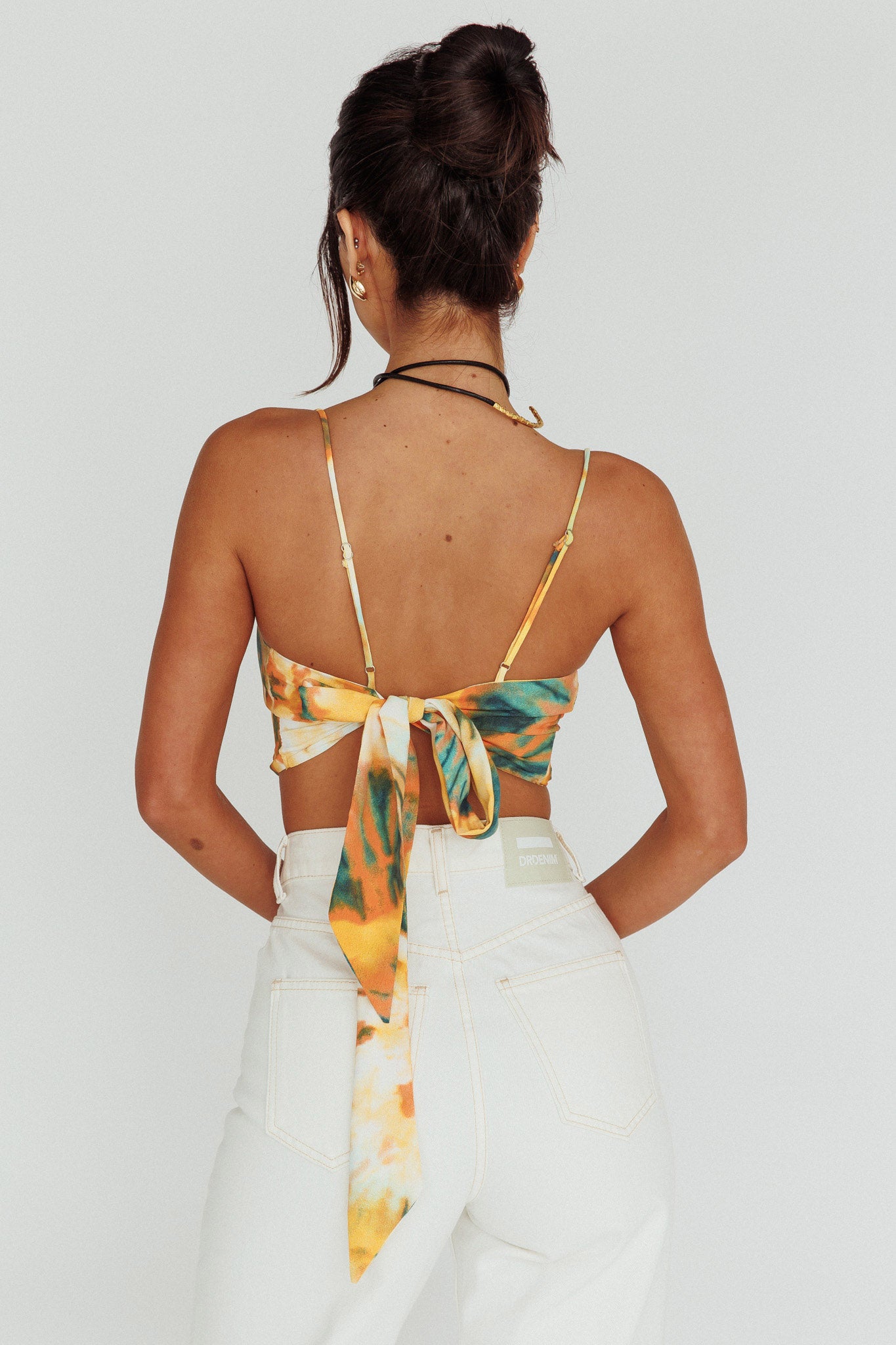 Show Me Love Cowl Neck Tied Back Crop Top Tie-Dye Yellow by Selfie Leslie Australia
