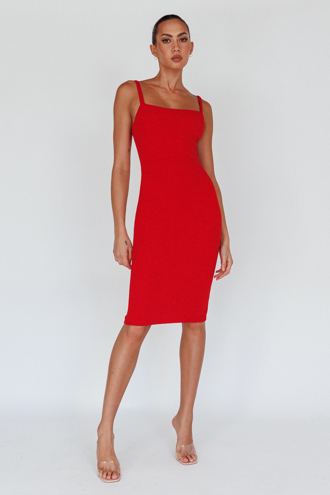Georgia Square Neckline Midi Dress Red by Selfie Leslie Australia