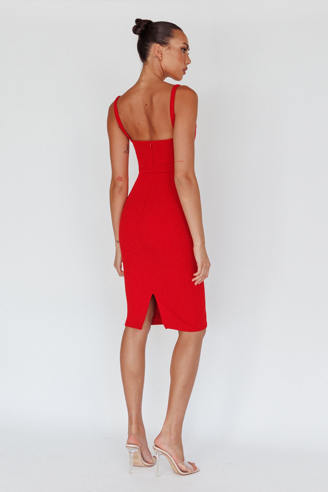 Georgia Square Neckline Midi Dress Red by Selfie Leslie Australia