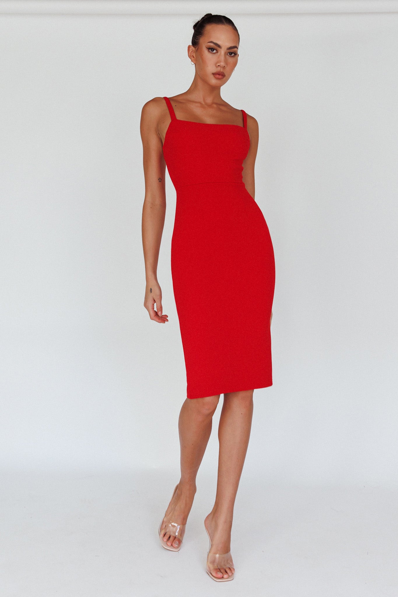 Georgia Square Neckline Midi Dress Red by Selfie Leslie Australia