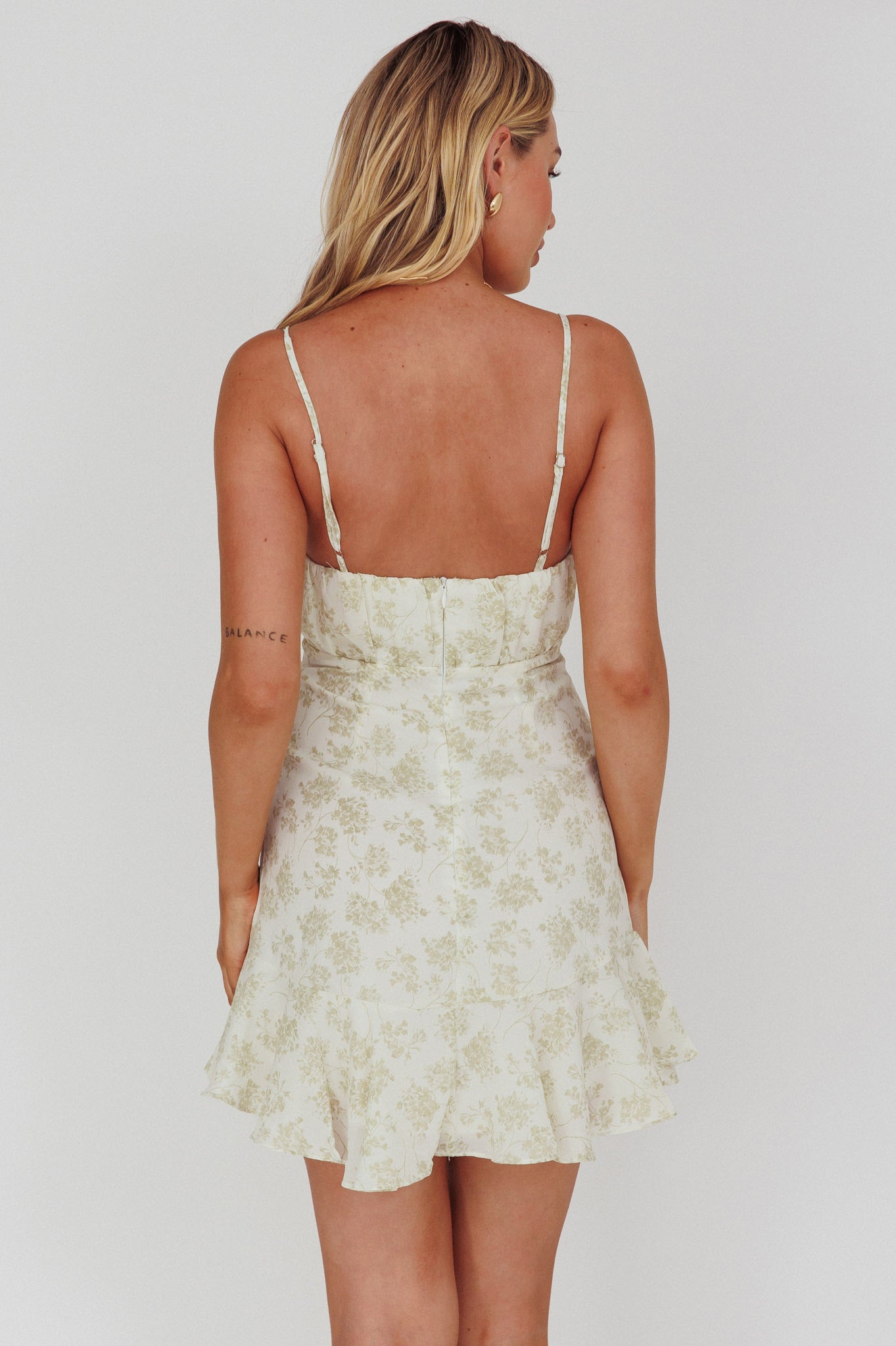 Promise Me Ruched Bust Pintuck Pleat Detail Dress Floral Pistachio by Selfie Leslie Australia