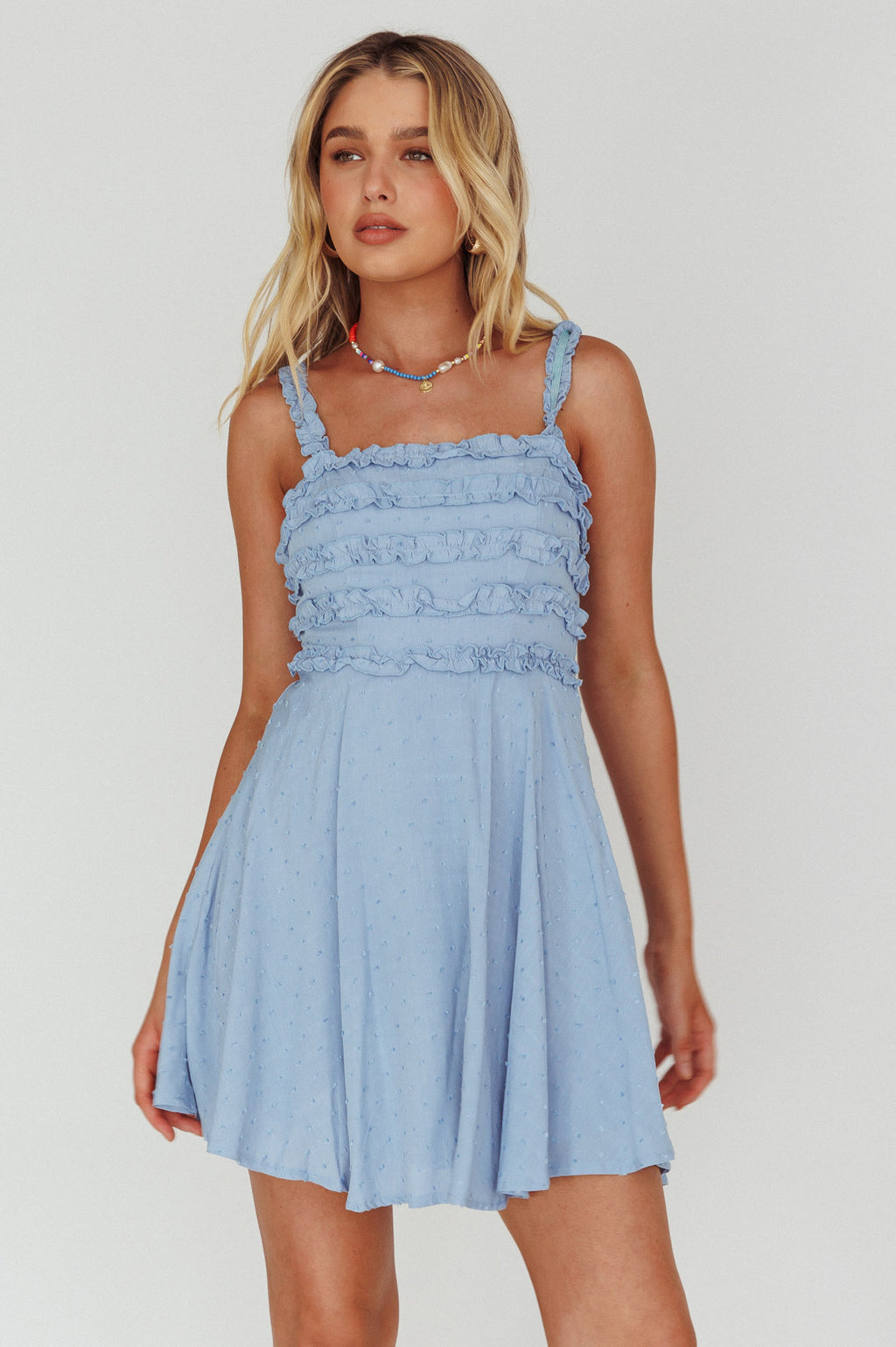 Illia Frill Trim Textured Dress Blue by Selfie Leslie Australia