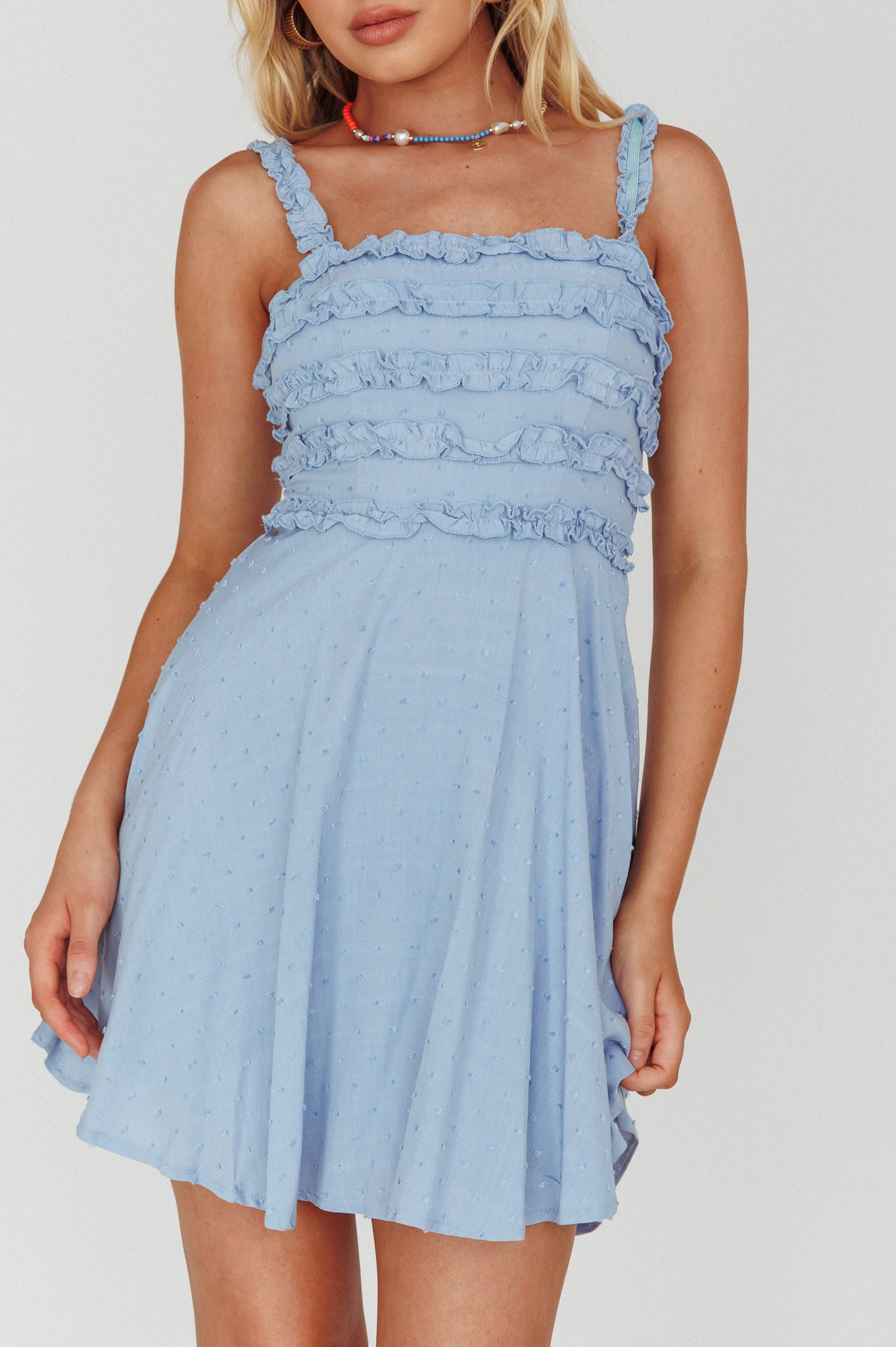 Illia Frill Trim Textured Dress Blue by Selfie Leslie Australia
