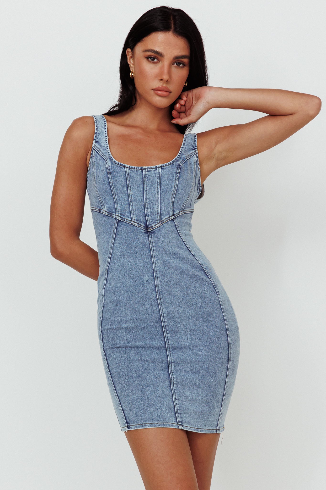 Laramy Low Back Mini Dress Washed Blue by Selfie Leslie Australia