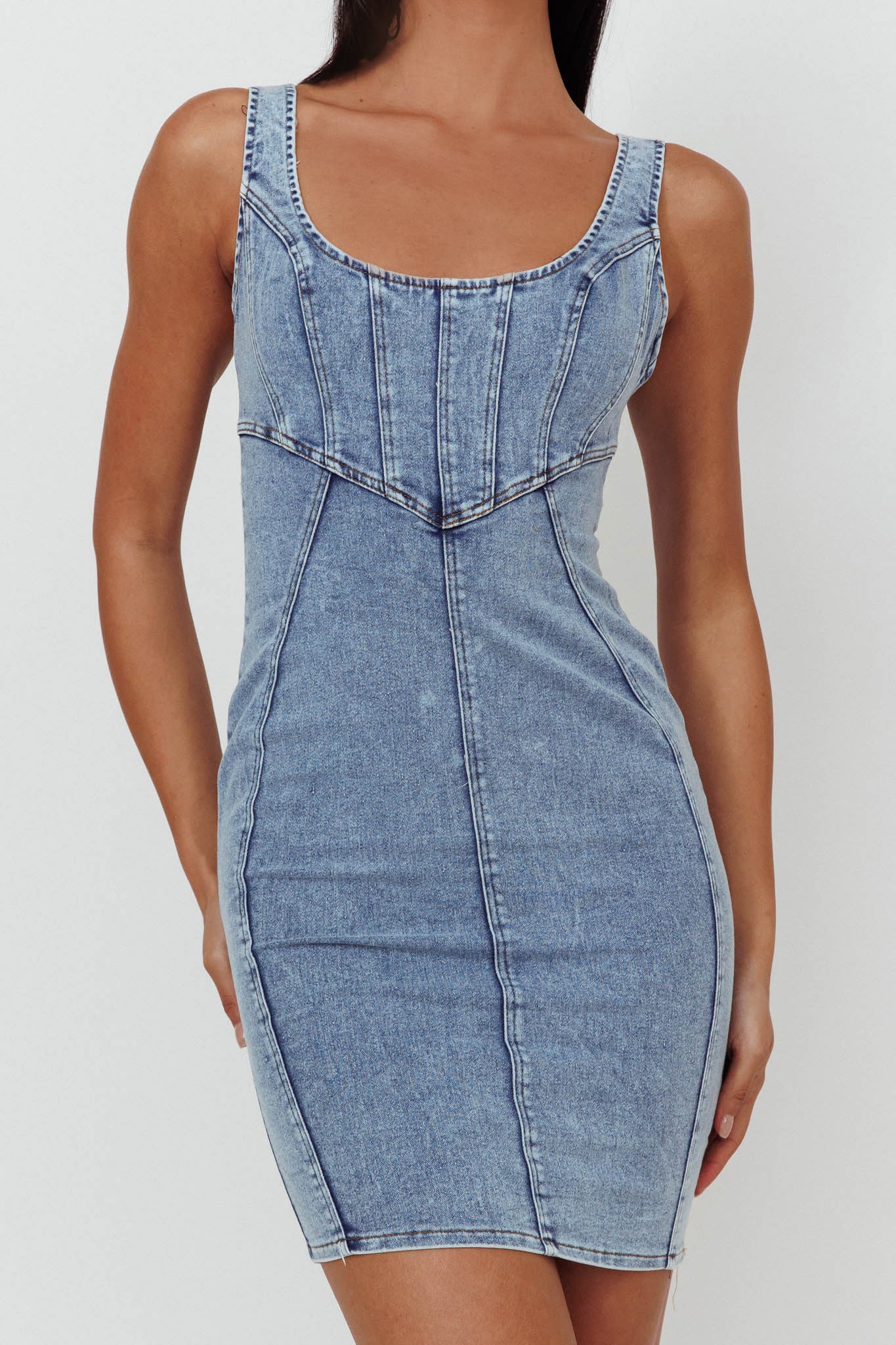Laramy Low Back Mini Dress Washed Blue by Selfie Leslie Australia