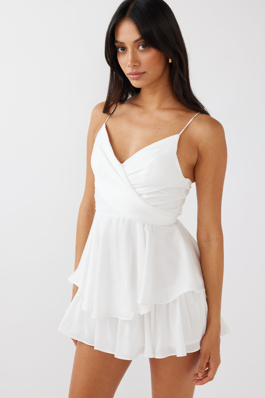 It's Complicated Crossover Bodice Flounce Romper White by Selfie Leslie Australia