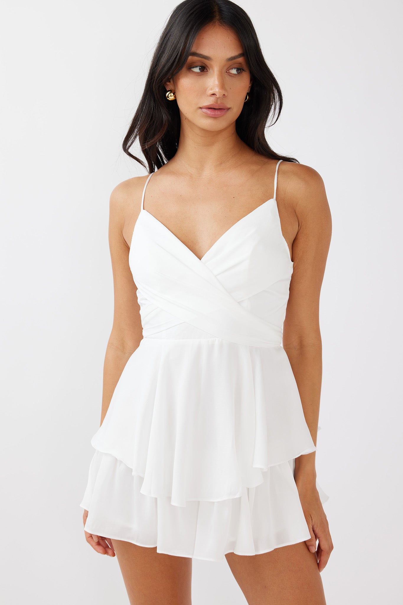 It's Complicated Crossover Bodice Flounce Romper White by Selfie Leslie Australia
