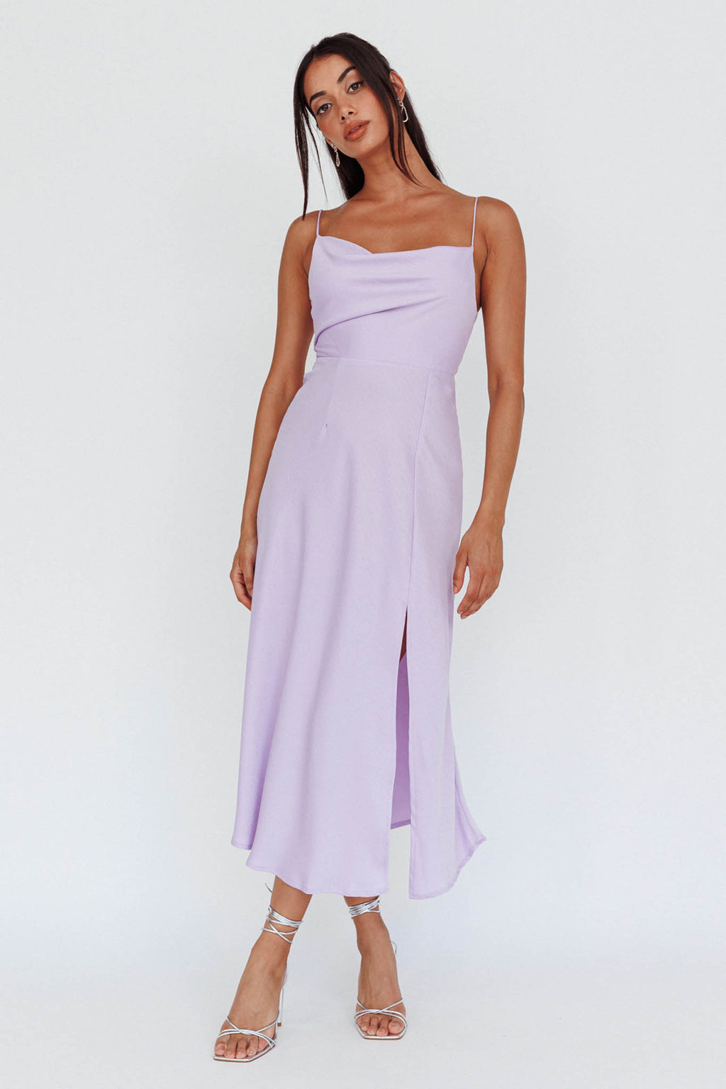 Suki Front Split Midi Dress Lilac by Selfie Leslie Australia