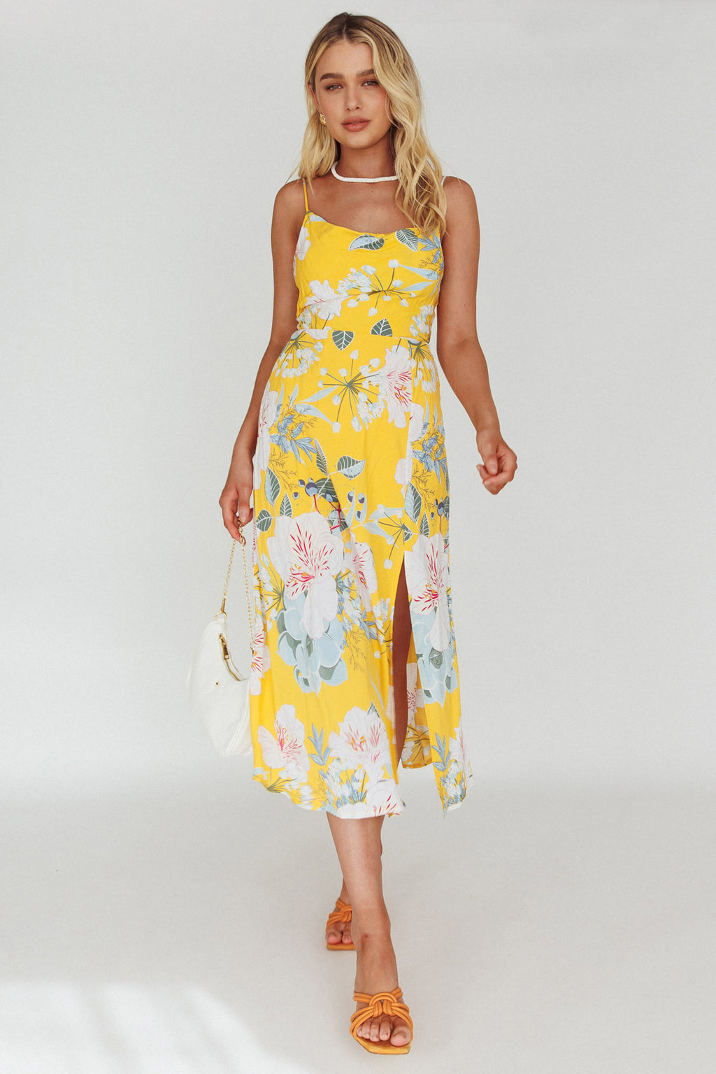 Suki Front Split Midi Dress Lily Mustard by Selfie Leslie Australia