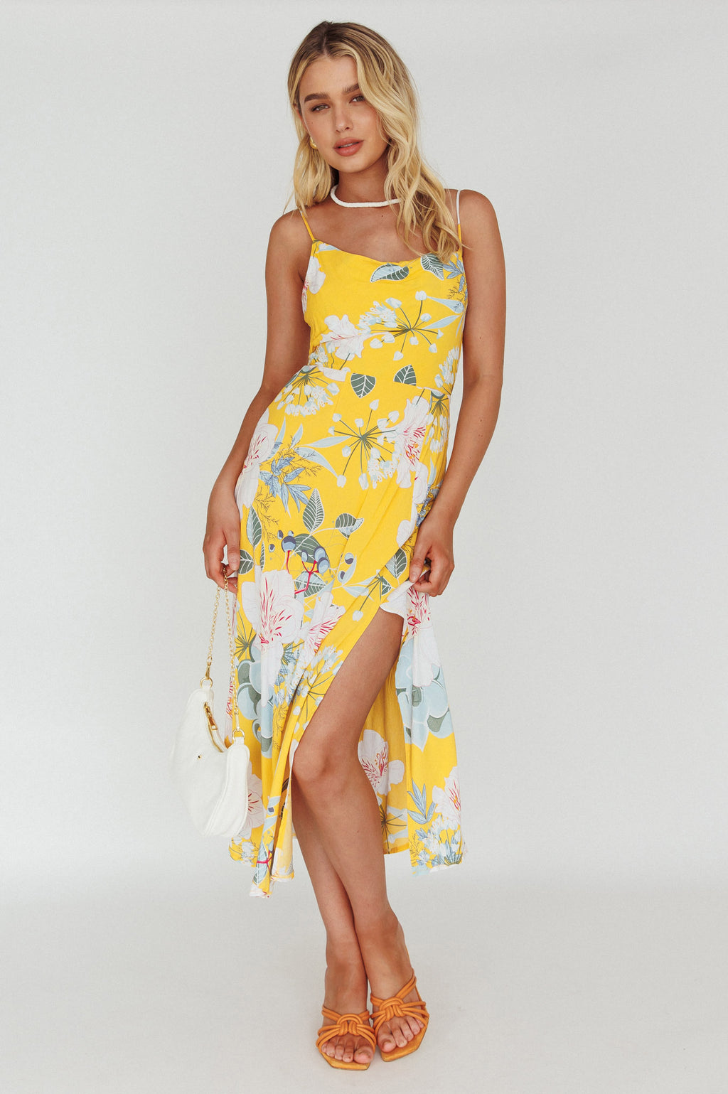 Suki Front Split Midi Dress Lily Mustard by Selfie Leslie Australia