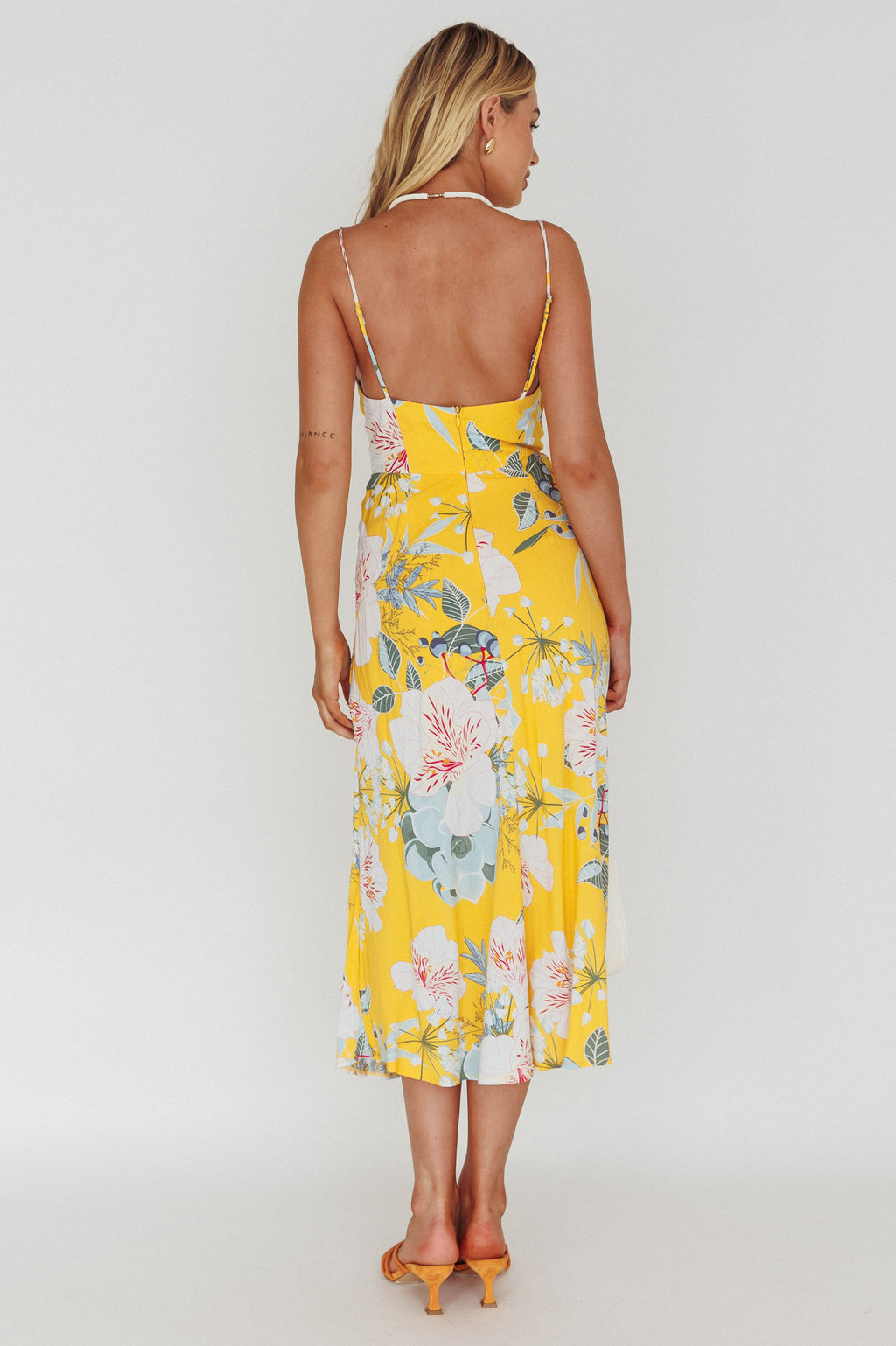 Suki Front Split Midi Dress Lily Mustard by Selfie Leslie Australia