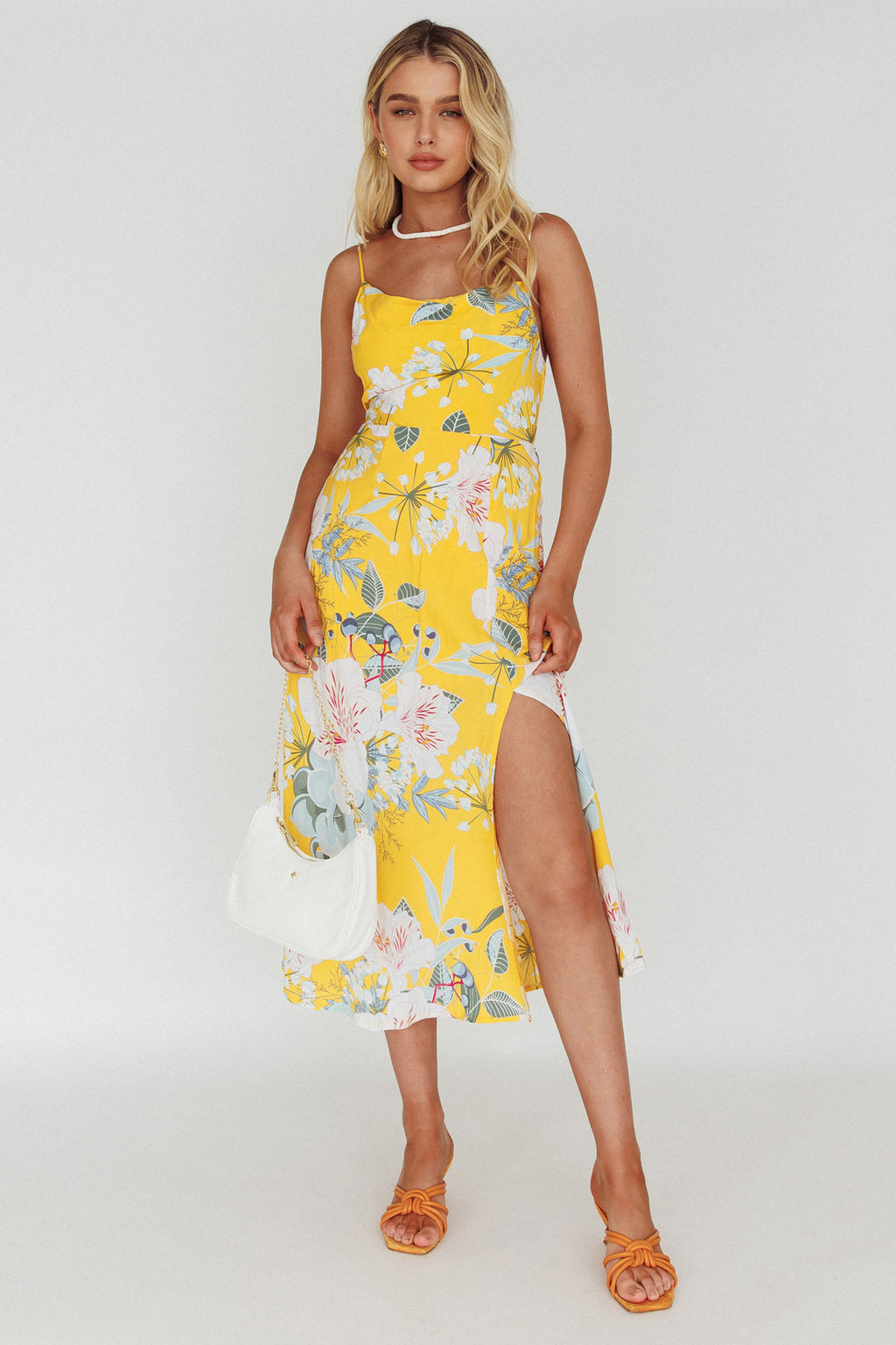 Suki Front Split Midi Dress Lily Mustard by Selfie Leslie Australia
