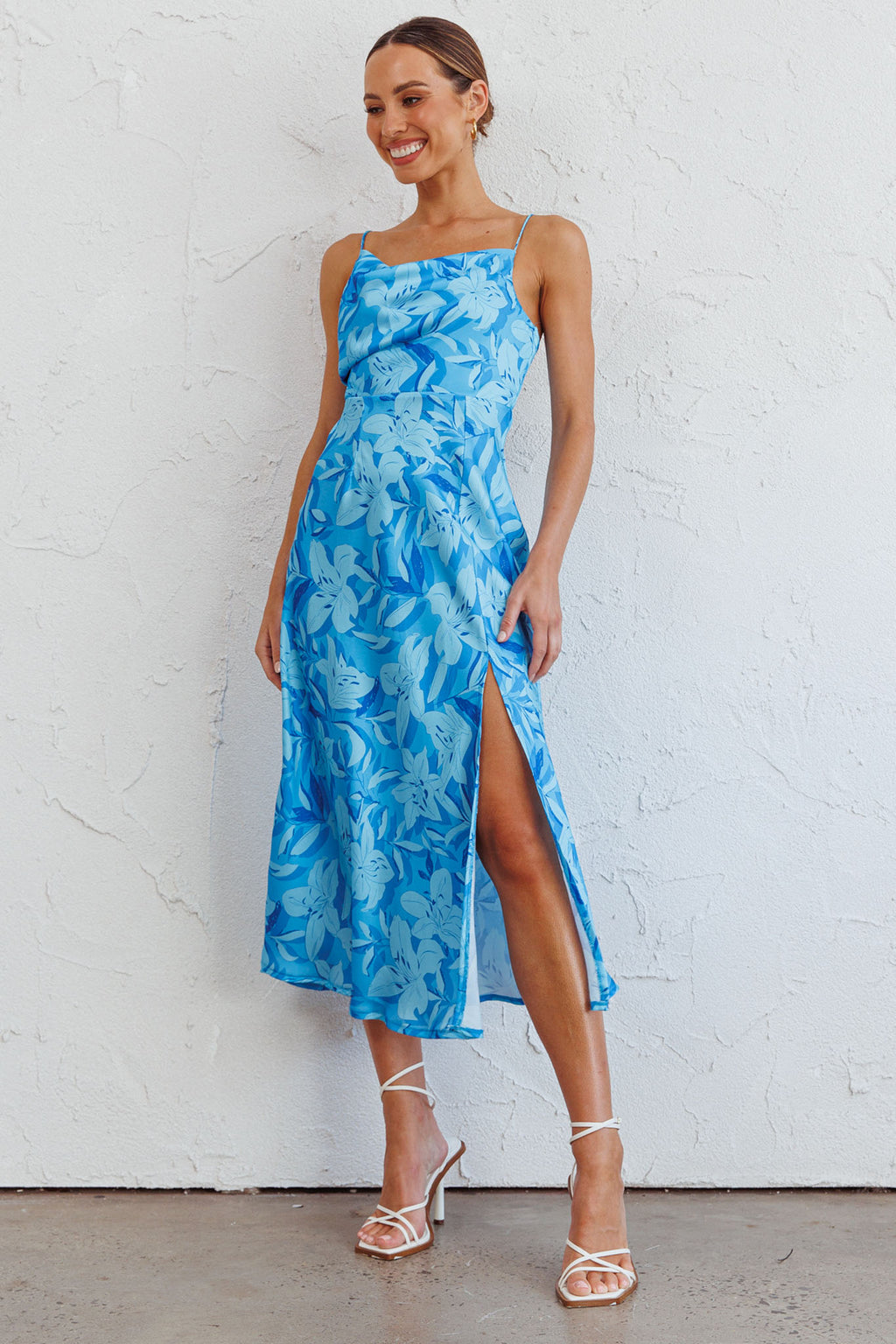 Suki Front Split Midi Dress Lily Blue by Selfie Leslie Australia