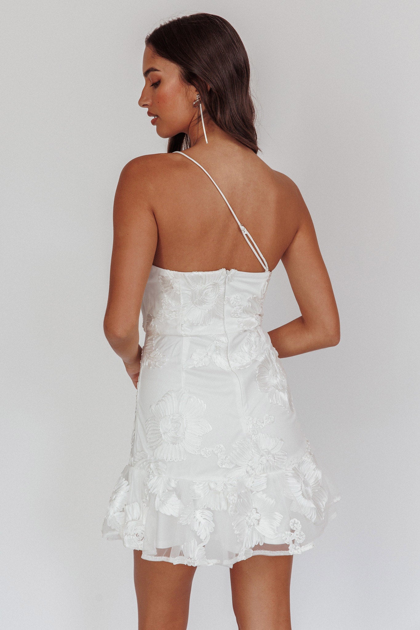 Lilah One-Shoulder Embellished Rosette Dress White by Selfie Leslie Australia