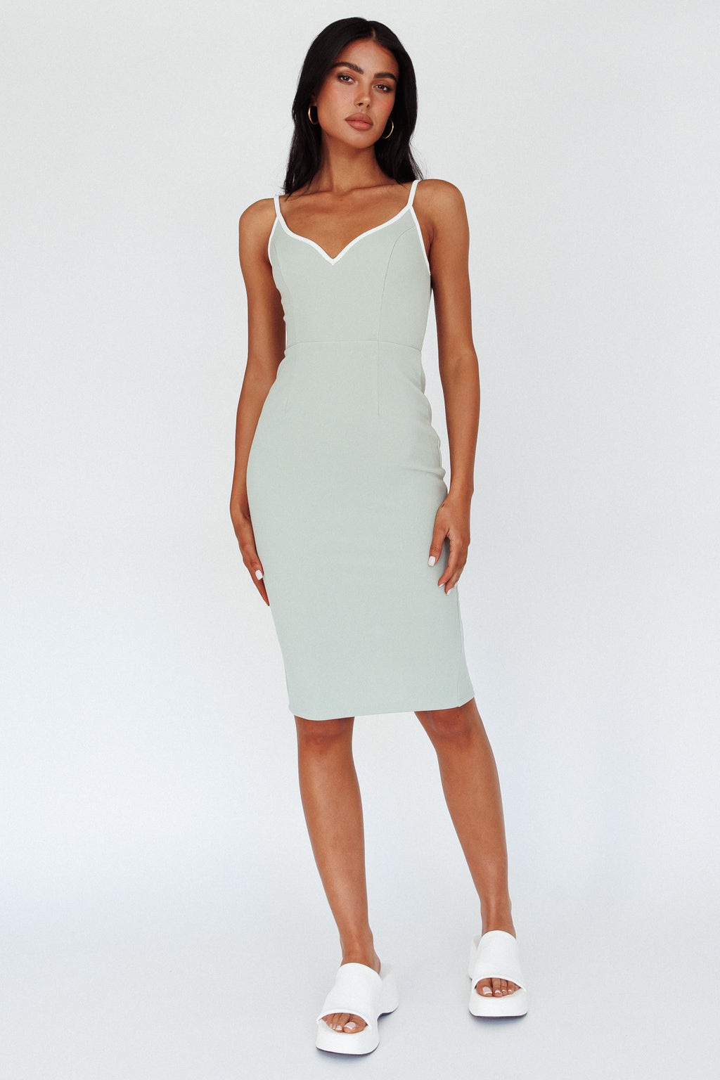 Kandis Low Back Midi Dress Sage by Selfie Leslie Australia
