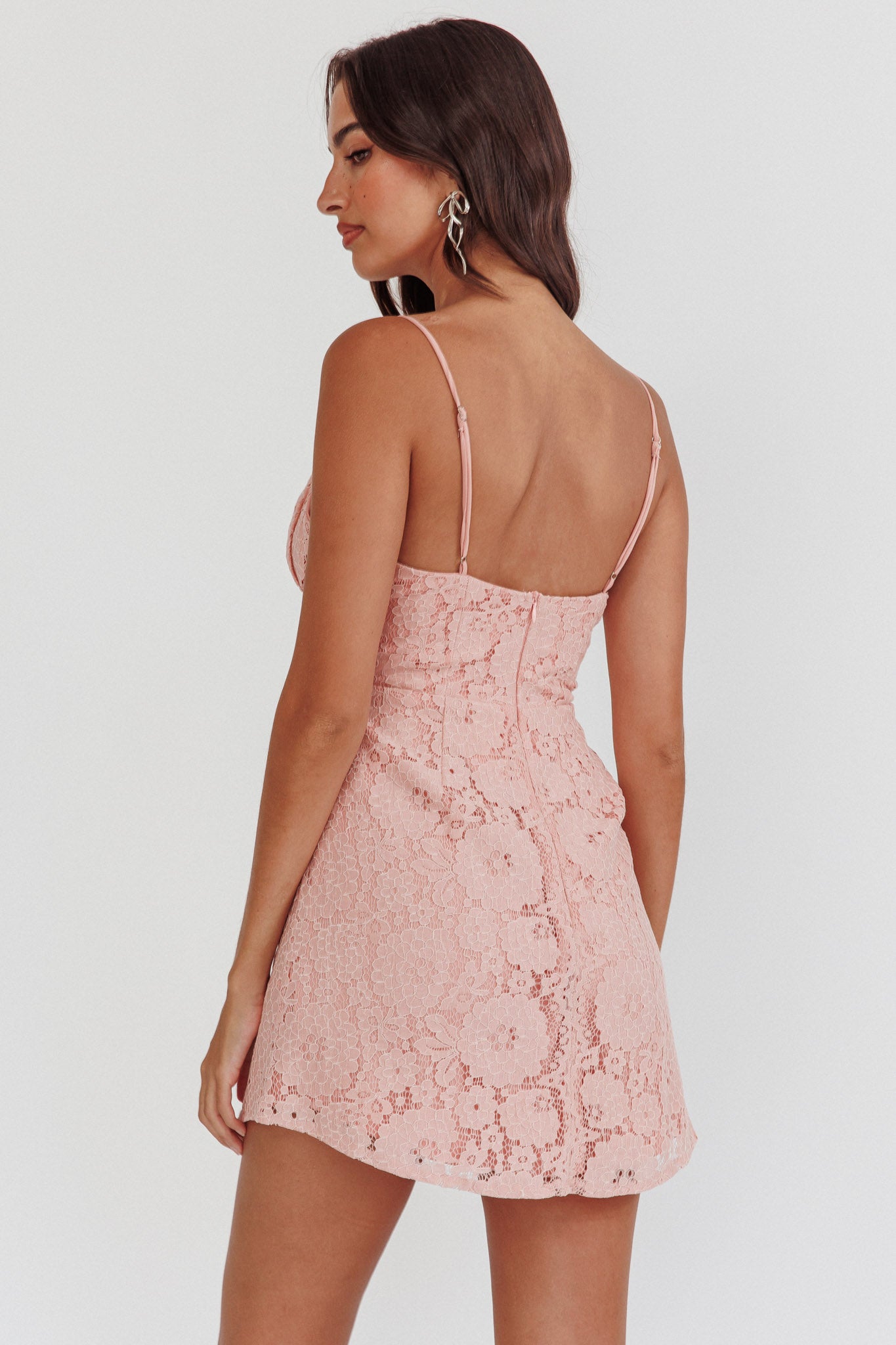 In My Dreams Lace Overlay Tie Bust Dress Pink by Selfie Leslie Australia