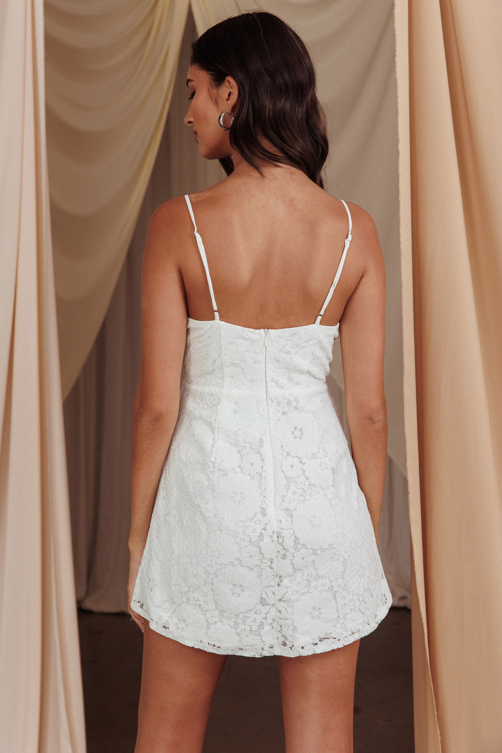 In My Dreams Lace Overlay Tie Bust Dress Floral White by Selfie Leslie Australia