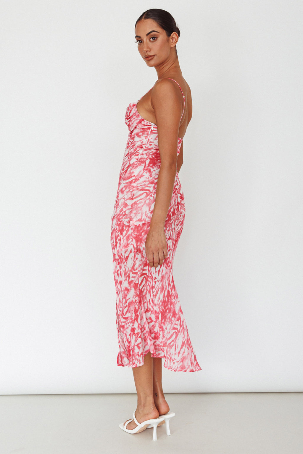 Well Versed Pleated Bust Front Split Dress Swirl Fuchsia by Selfie Leslie Australia
