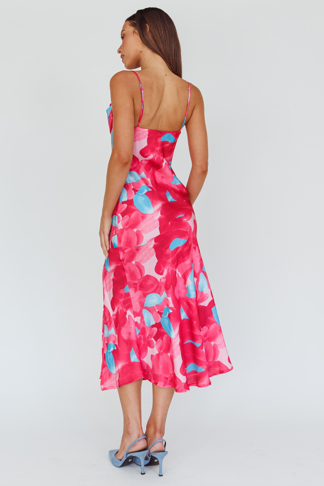 Well Versed Pleated Bust Front Split Dress Flora Pink by Selfie Leslie Australia