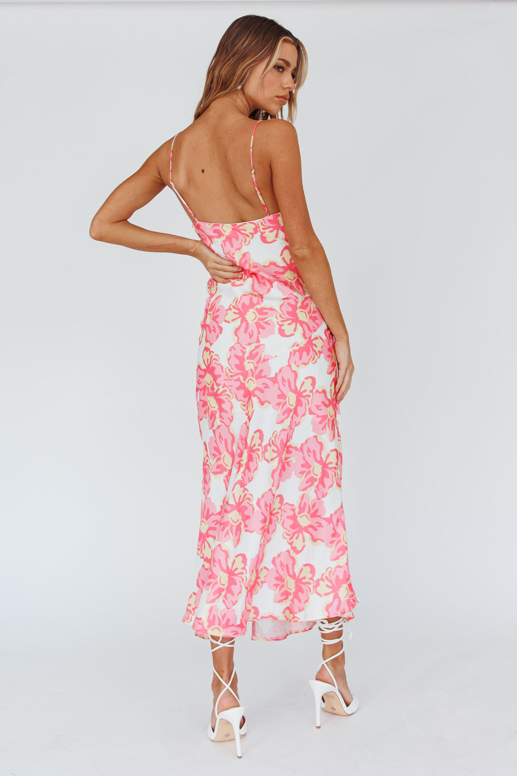 Well Versed Pleated Bust Front Split Dress Flowers Pink by Selfie Leslie Australia