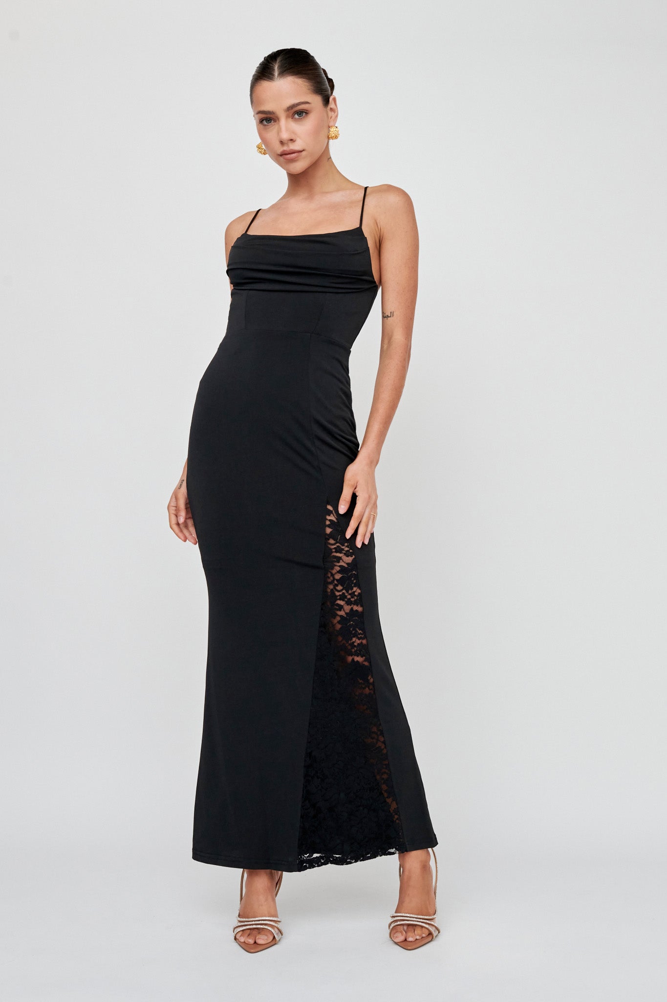 Well Versed Lace Split Maxi Dress Black by Selfie Leslie Australia