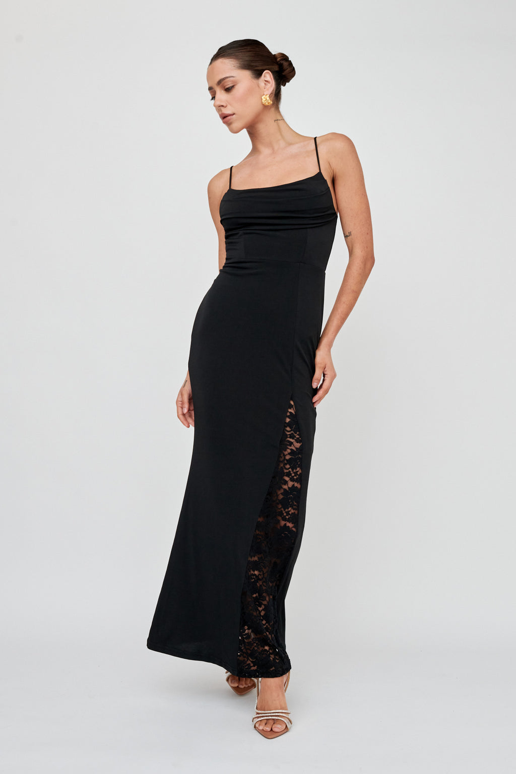Well Versed Lace Split Maxi Dress Black by Selfie Leslie Australia