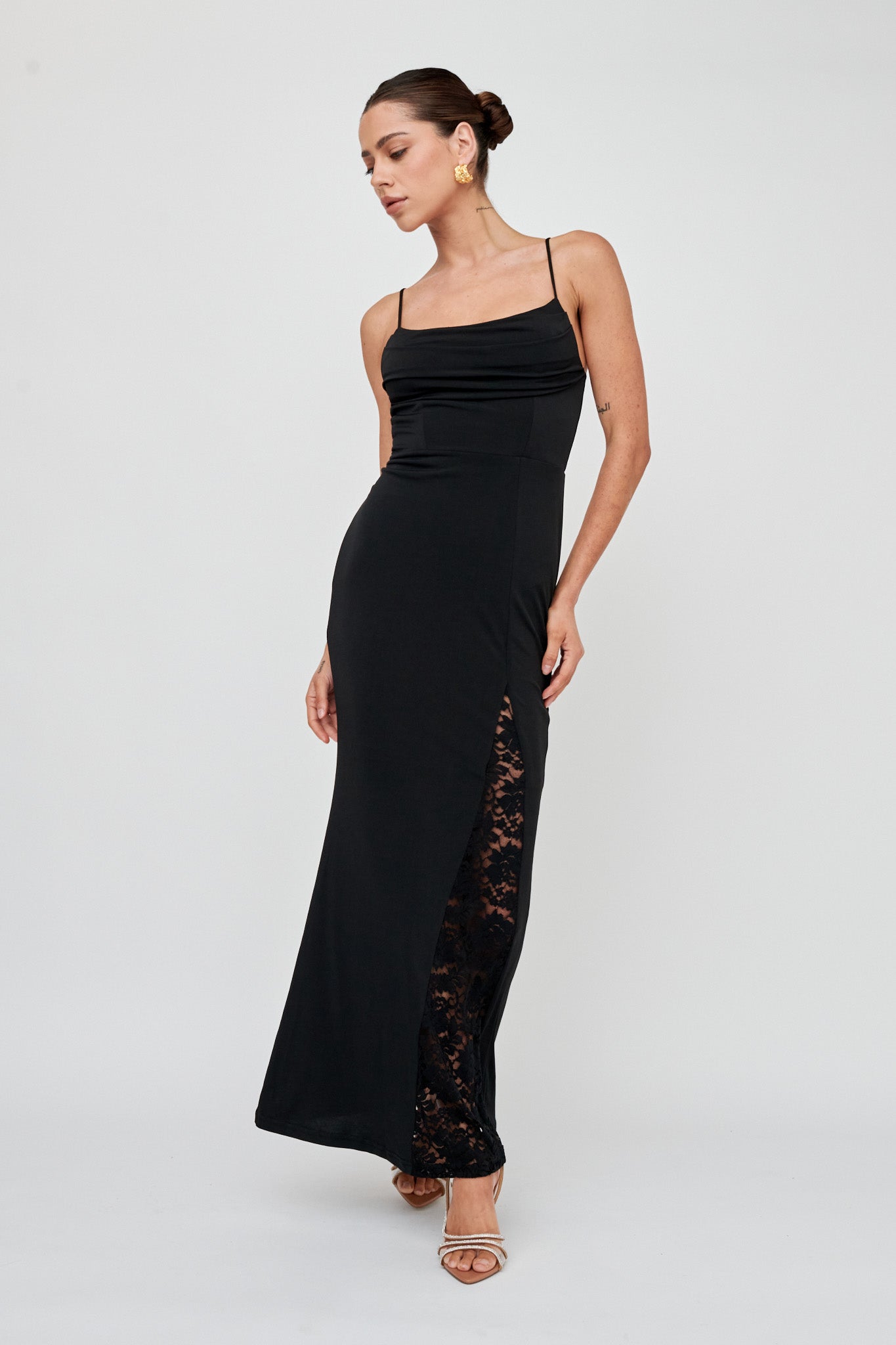 Well Versed Lace Split Maxi Dress Black by Selfie Leslie Australia