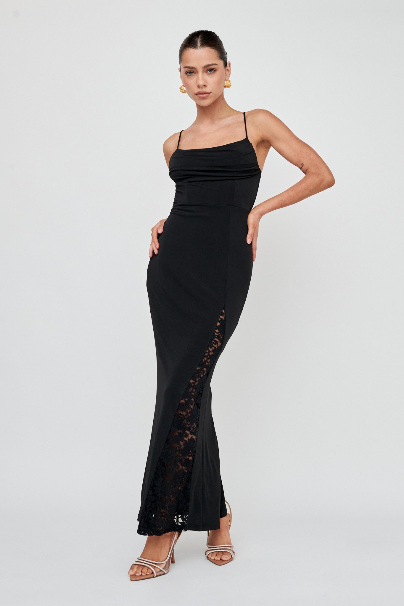 Well Versed Lace Split Maxi Dress Black by Selfie Leslie Australia