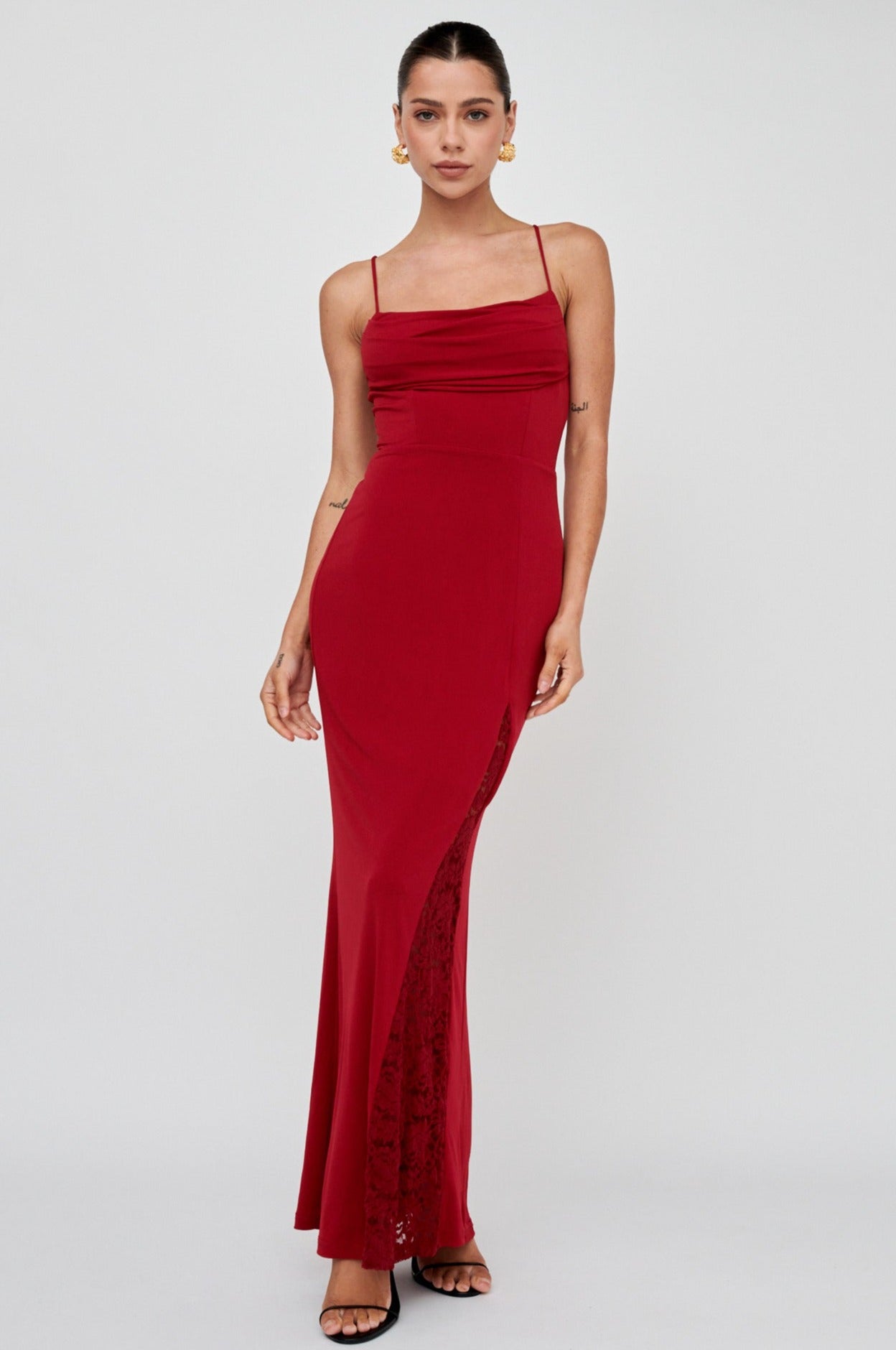 Well Versed Lace Split Maxi Dress Wine by Selfie Leslie Australia