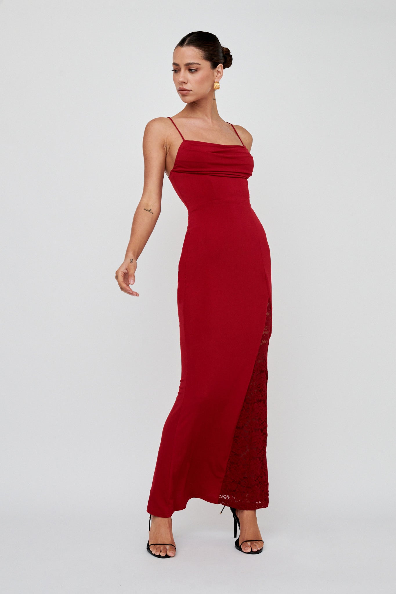 Well Versed Lace Split Maxi Dress Wine by Selfie Leslie Australia