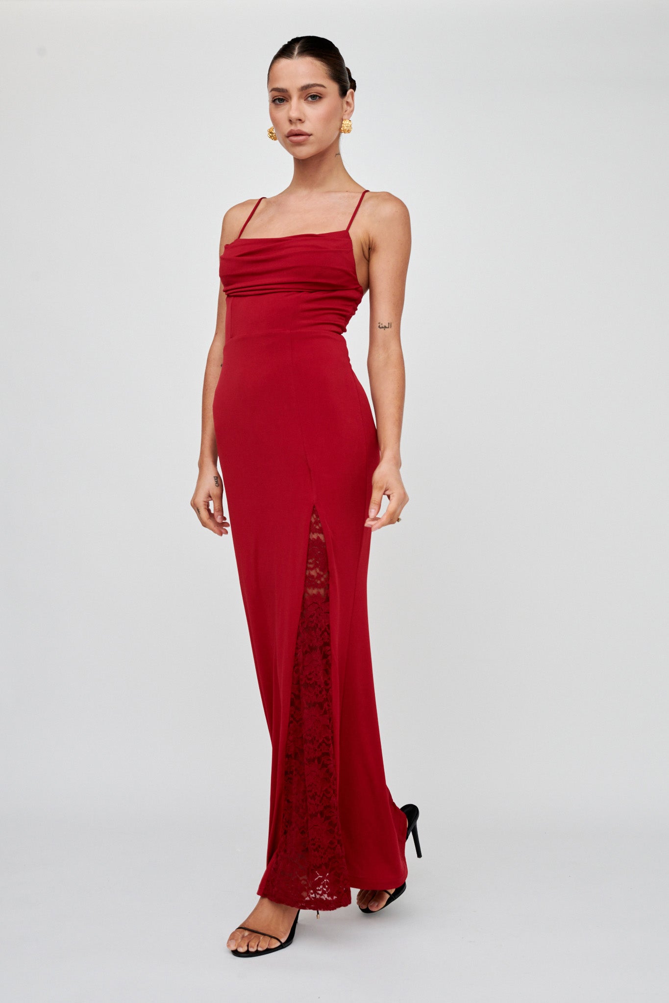 Well Versed Lace Split Maxi Dress Wine by Selfie Leslie Australia